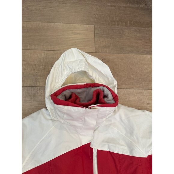 COLUMBIA GIRLS WHITE AND PINK SKI JACKET HOODED MEDIUM 7/8 - Picture 10 of 12
